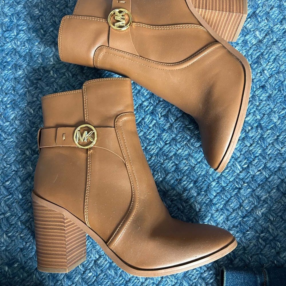 Michael Kors Brown Heeled Boots with Gold Accent
